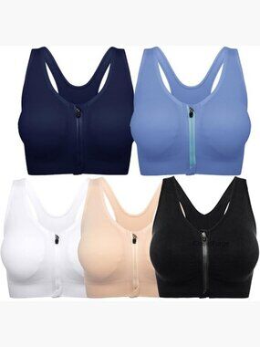 Front Zip Sports Bra Racerback Wireless Medium Support